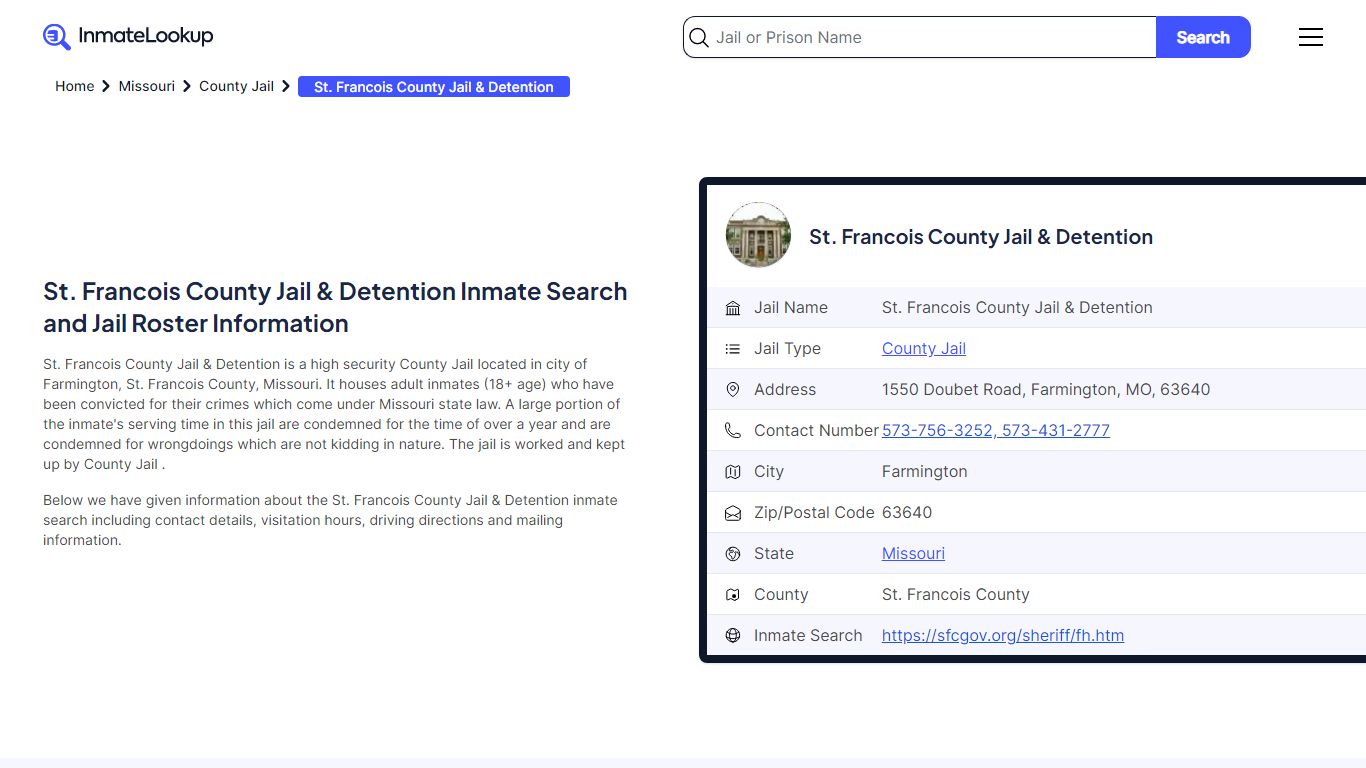 St. Francois County Jail & Detention Inmate Search - Farmington ...
